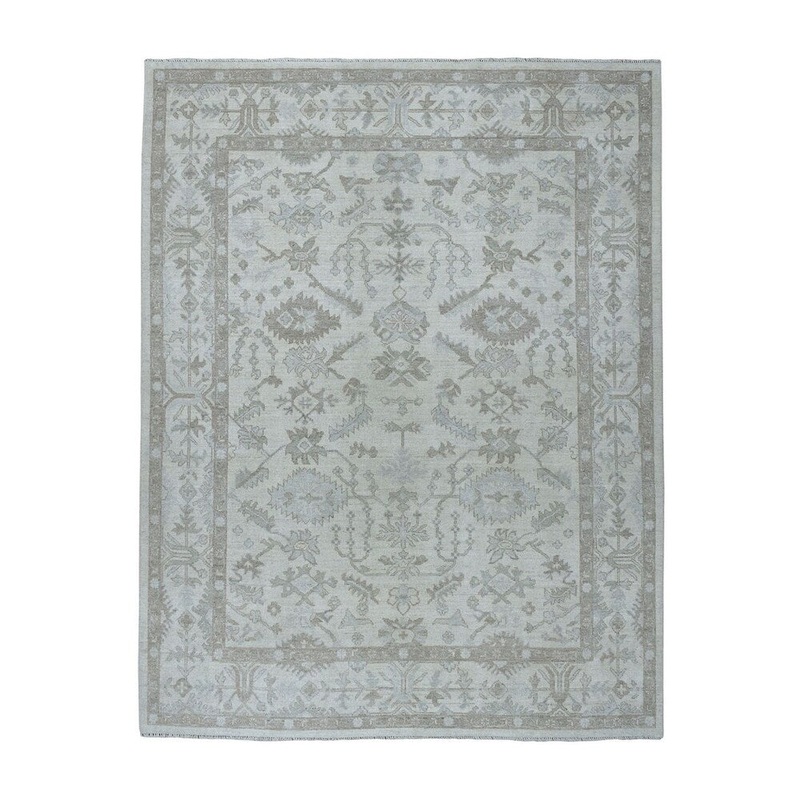 Shahbanu Rugs Ivory Oushak Textured Pure Wool Hand-Knotted Oriental Rug (8'0" x 10'0") - 8'0" x 10'0"