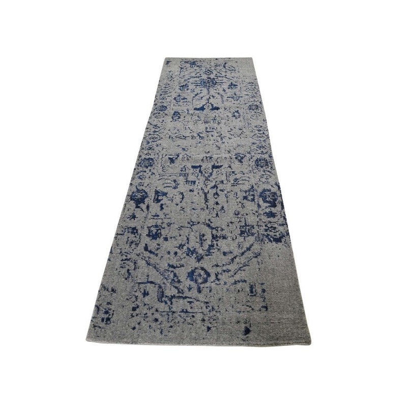 Shahbanu Rugs jacquard Hand-Loomed With Broken Persian Heriz Design Blue Runner Rug (2'5" x 10'2") - 2'5" x 10'2"