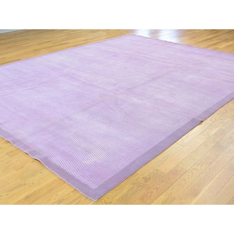 Shahbanu Rugs Modern Overdyed Pure Wool Lavender Hand Knotted Oriental Rug (9'0" x 12'0") - 9'0" x 12'0"