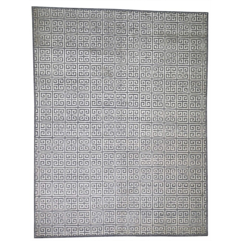 Shahbanu Rugs Modern Wool and Silk Roman Key Design Hand Knotted Oriental Rug (9'0" x 12'0") - 9'0" x 12'0"
