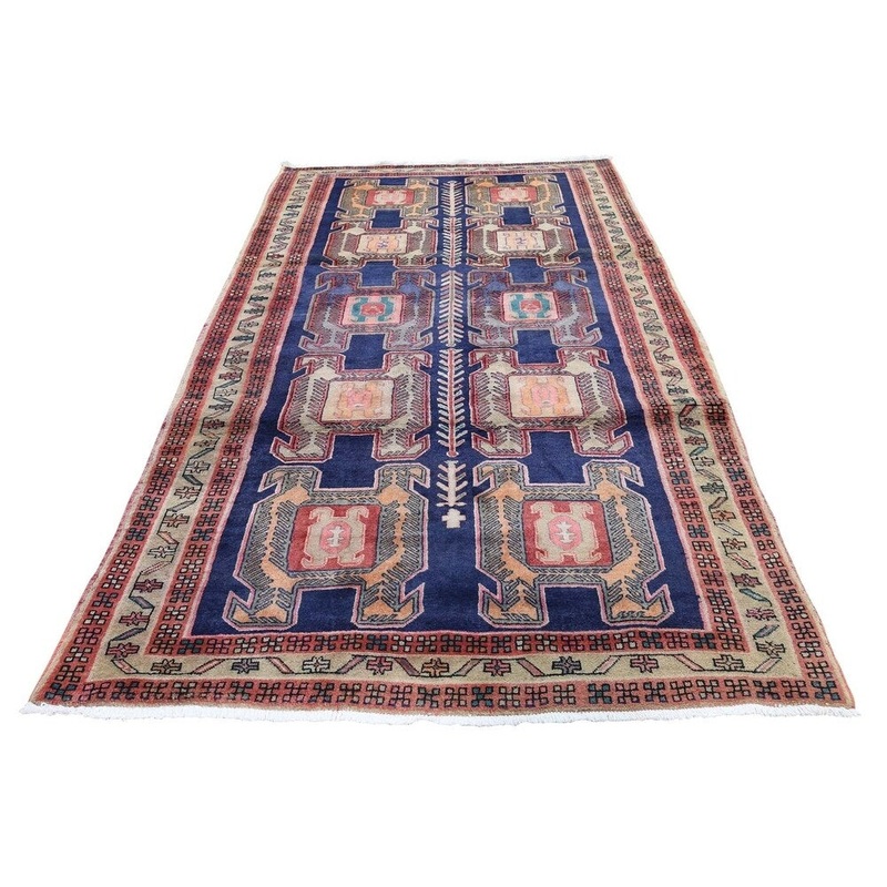 Shahbanu Rugs Navy Blue North West Persian With Large & Bold Elements Rug (4'8" x 9'10") - 4'8" x 9'10"