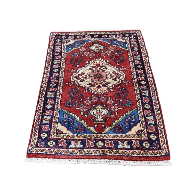 Shahbanu Rugs New Persian Hamadan Pure Wool Red Hand-Knotted Oriental Rug (2'6" x 4'0") - 2'6" x 4'0"