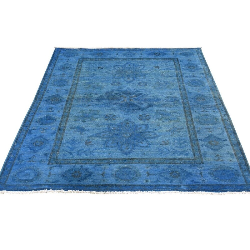 Shahbanu Rugs Overdyed Peshawar Hand-Knotted Pure Wool Square Rug (4'0" x 5'9") - 4'0" x 5'9"