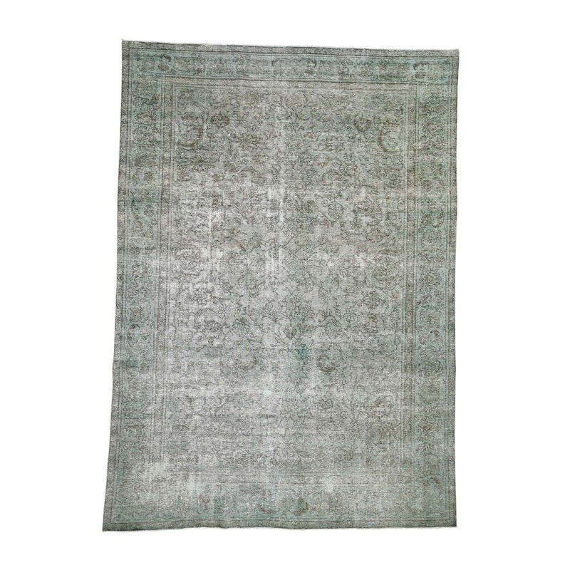 Shahbanu Rugs Overdyed Tabriz Sheared Low Pure Wool Hand-Knotted Oriental Rug (8'3" x 11'2") - 8'3" x 11'2"