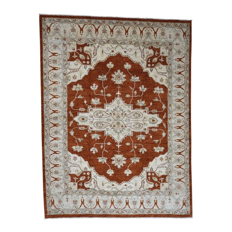 Shahbanu Rugs Peshawar With Heriz Design Pure Wool Hand-Knotted Oriental Rug (9'2" x 12'3") - 9'2" x 12'3"