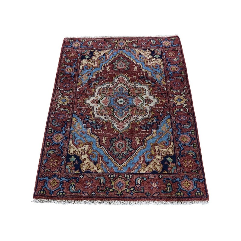 Shahbanu Rugs Pure Wool Hand-Knotted Antiqued Heriz Re-Creation Rug (2'0" x 3'0") - 2'0" x 3'0"
