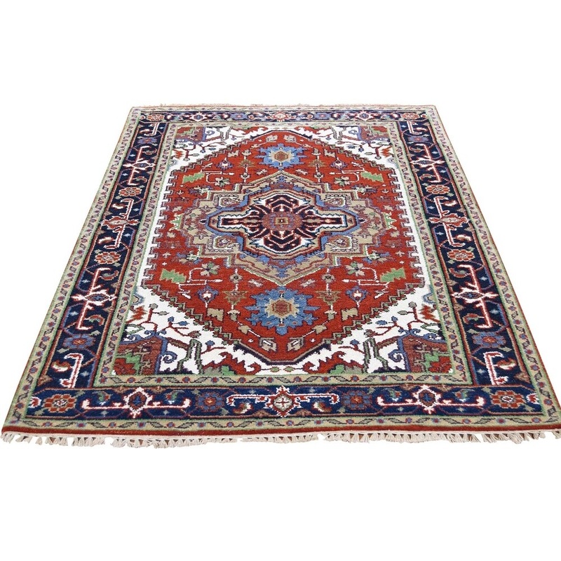 Shahbanu Rugs Red Serapi Heriz Geometric Pure Wool Hand-knotted Oriental Rug (4'0" x 6'3") - 4'0" x 6'3"