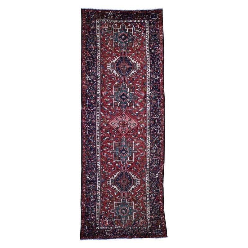 Shahbanu Rugs Semi Antique Persian Karajeh Heriz Pure Wool Wide Gallery Runner Rug (5'0" x 13'3") - 5'0" x 13'3"