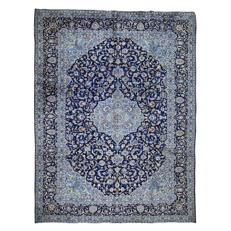 Shahbanu Rugs Semi Antique Persian Kashan Pure Wool Exc Condition Full Pile Rug (9'10" x 12'10") - 9'10" x 12'10"