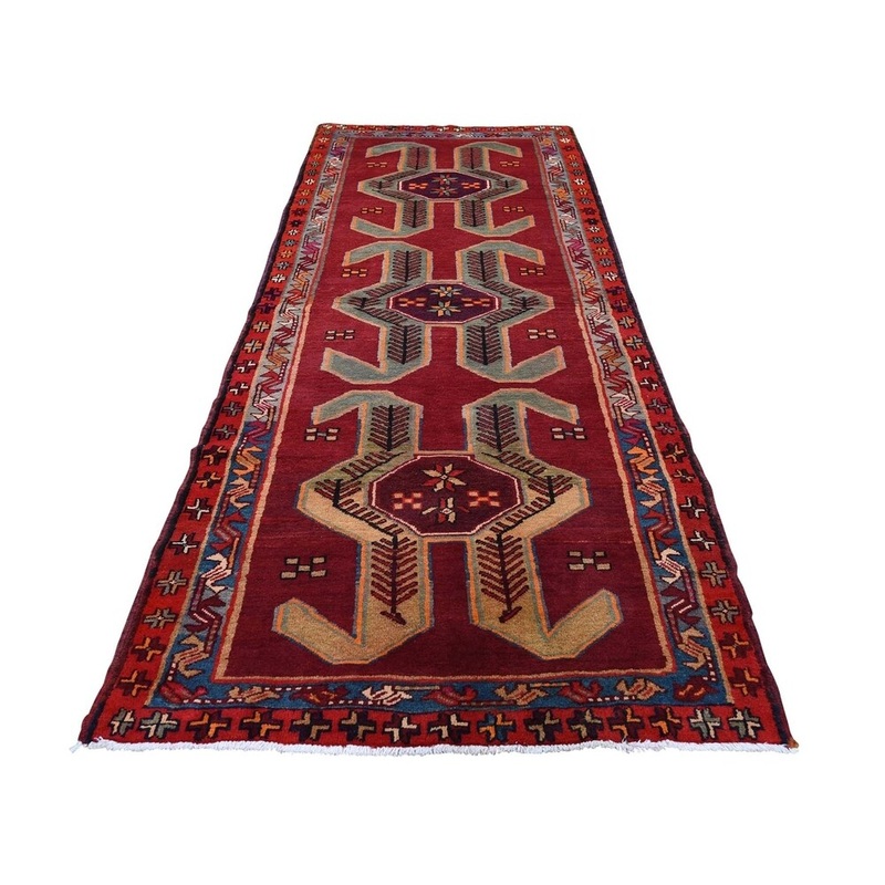 Shahbanu Rugs Semi Antique Persian Northeast Pure Wool Wide Gallery Runner Rug (3'8" x 10'9") - 3'8" x 10'9"