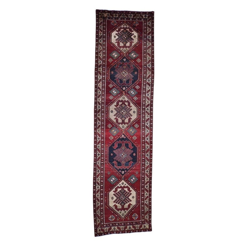Shahbanu Rugs Semi Antique Persian Northeast With Ancient Birds Pure Wool Rug (3'9" x 14'0") - 3'9" x 14'0"