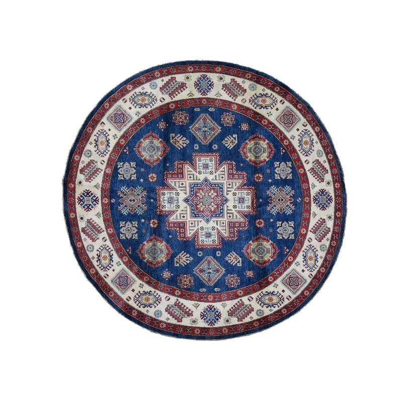 Shahbanu Rugs Special Kazak Geometric Design Round Hand-Knotted Rug (8'0" x 8'0") - 8'0" x 8'0"