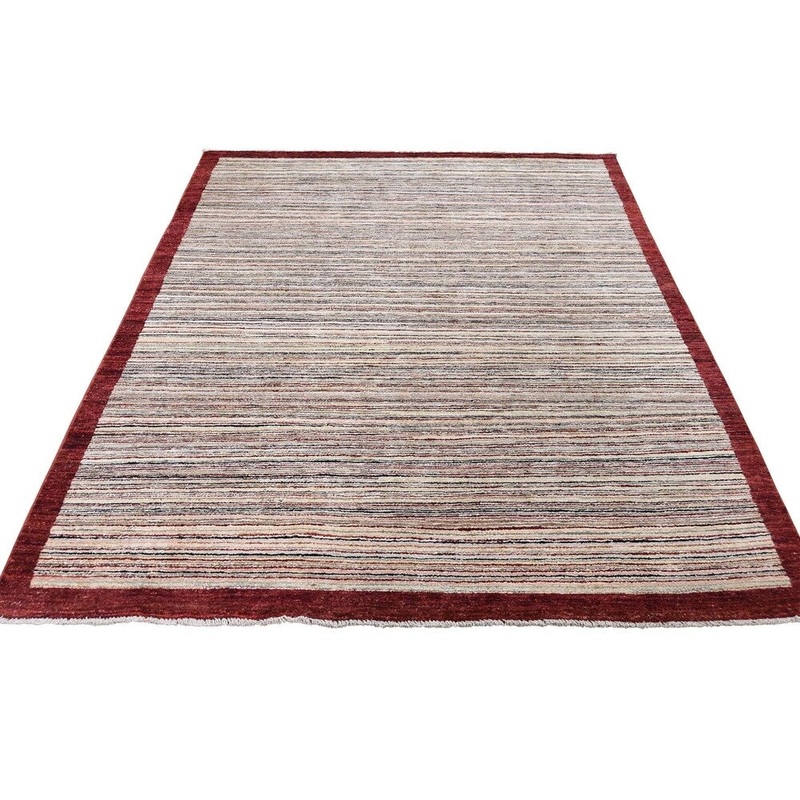 Shahbanu Rugs Striped Peshawar Gabbeh Pure Wool Hand Knotted Oriental Rug (4'9" x 6'5") - 4'9" x 6'5"
