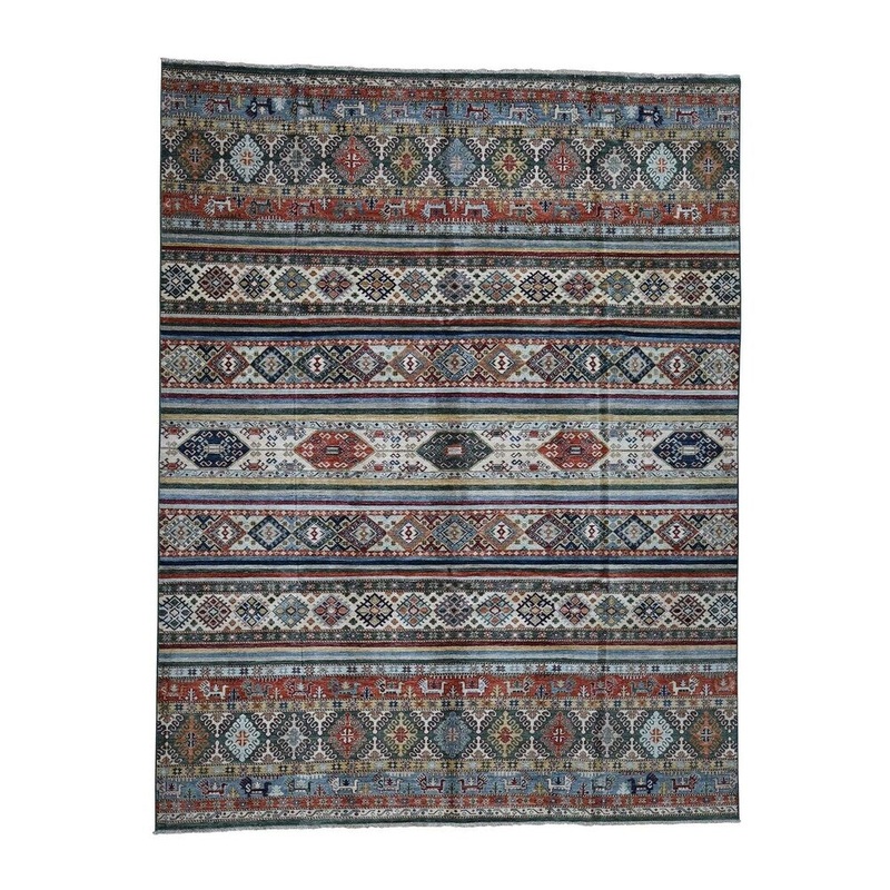 Shahbanu Rugs Super Kazak Khorjin Design Hand-Knotted Pure Wool Oriental Rug (9'2" x 11'8") - 9'2" x 11'8"