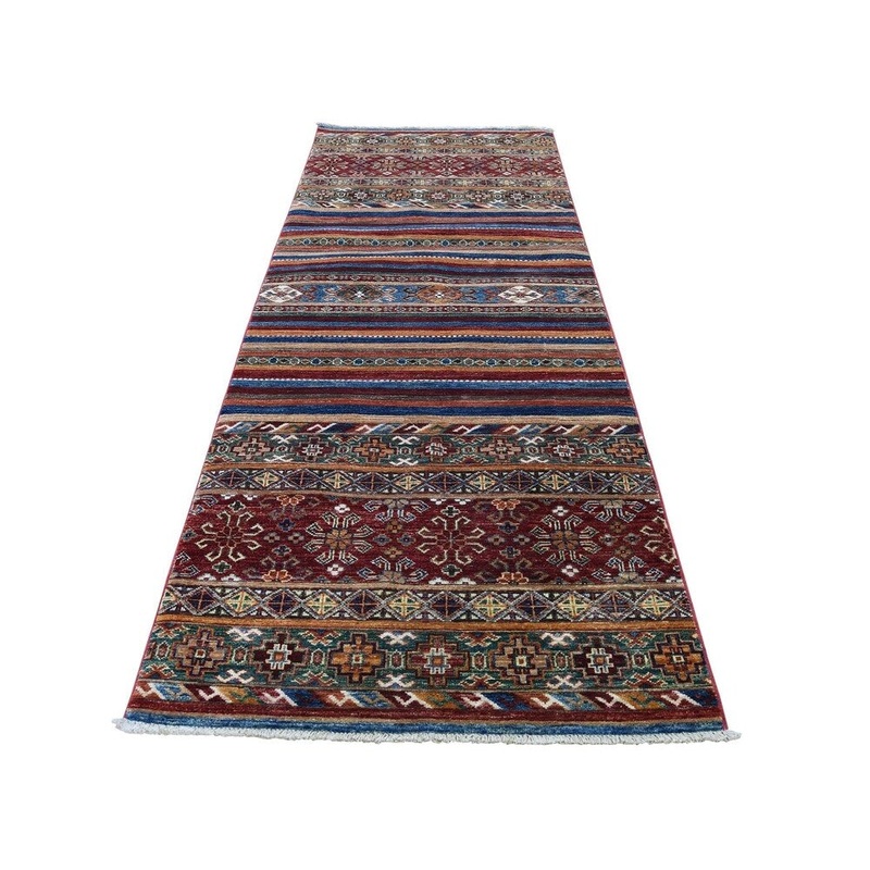 Shahbanu Rugs Super Kazak Khorjin Design Runner Hand-Knotted Pure Wool Rug (2'8" x 8'1") - 2'8" x 8'1"