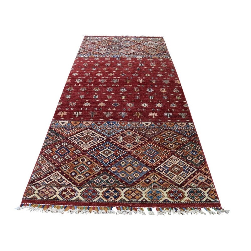 Shahbanu Rugs Super Kazak Khorjin Design Runner Hand-Knotted Pure Wool Rug (3'6" x 9'9") - 3'6" x 9'9"