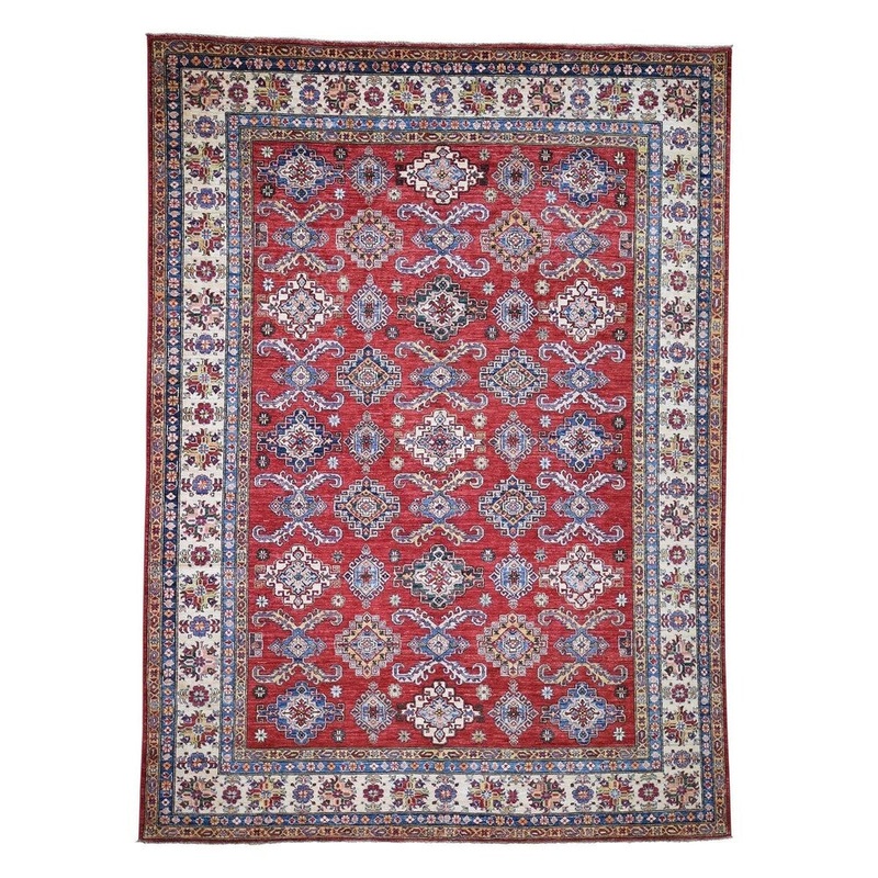 Shahbanu Rugs Super Kazak Pure Wool Geometric Design Hand-Knotted Oriental Rug (8'0" x 10'10") - 8'0" x 10'10"