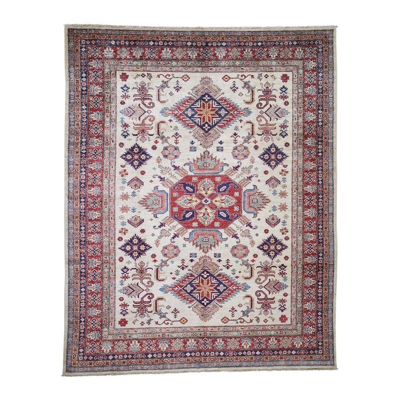 Shahbanu Rugs Super Kazak Pure Wool Geometric Design Hand-Knotted Oriental Rug (8'2" x 10'2") - 8'2" x 10'2"