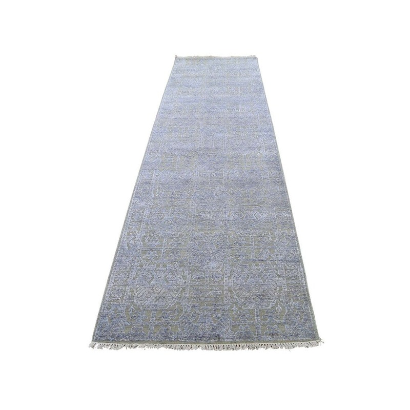 Shahbanu Rugs Tone On Tone Silk With Oxidized Wool Runner Hand-Knotted Oriental Rug (2'7" x 10'6") - 2'7" x 10'6"