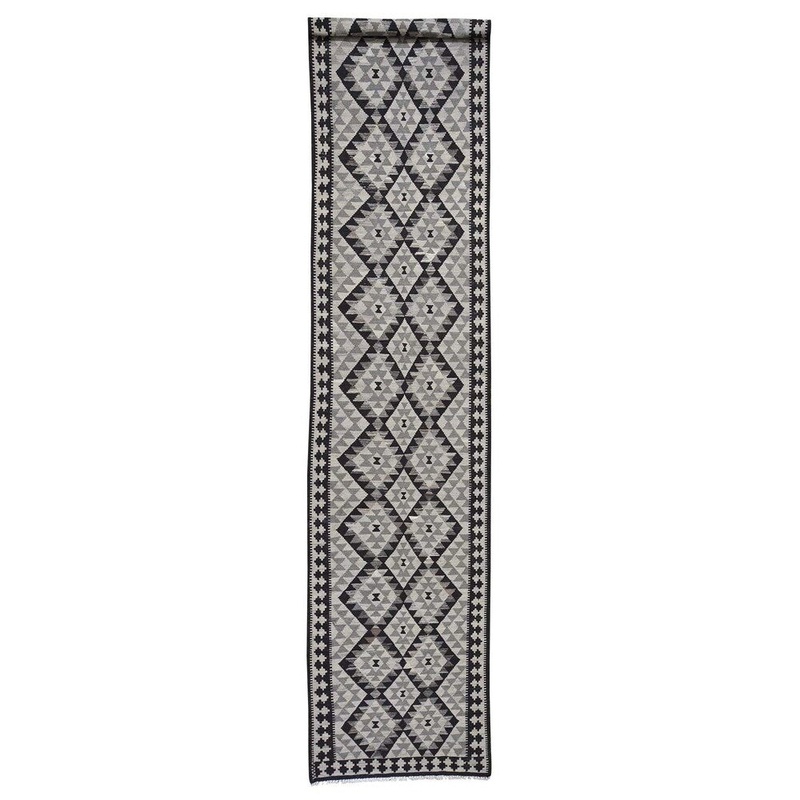 Shahbanu Rugs Undyed Natural Wool Afghan Kilim Reversible XL Runner Hand Woven Rug (3'3" x 15'9") - 3'3" x 15'9"
