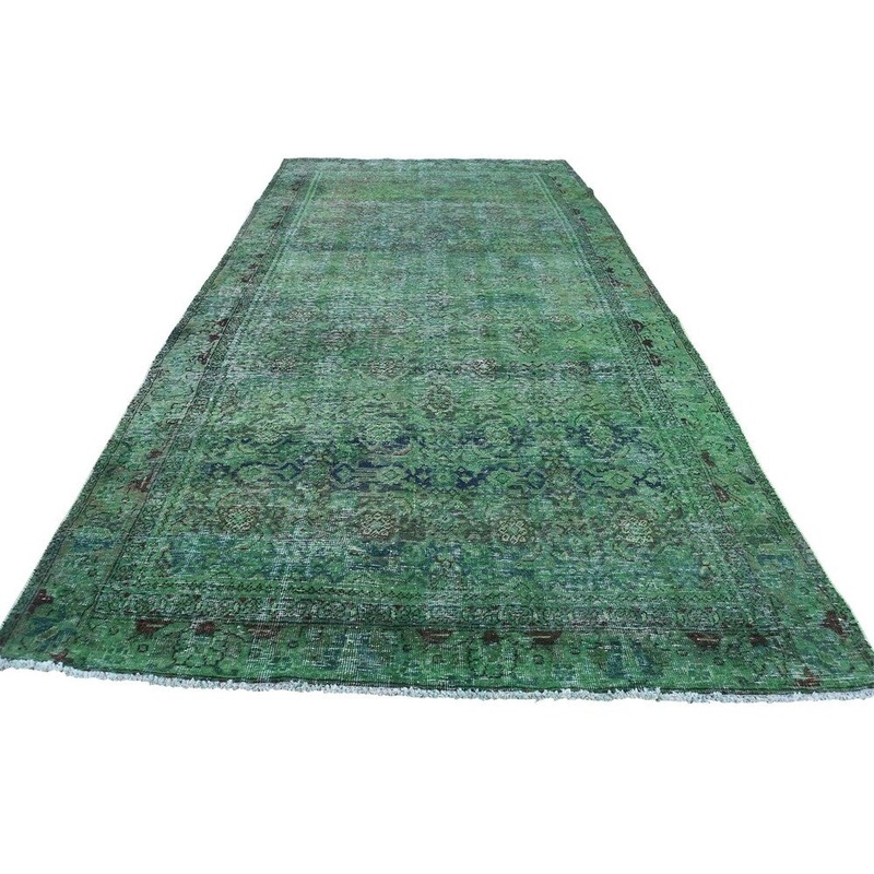 Shahbanu Rugs Vintage Overdyed Persian Tabriz Hand Knotted Wide Runner Rug (4'10" x 10'3") - 4'10" x 10'3"