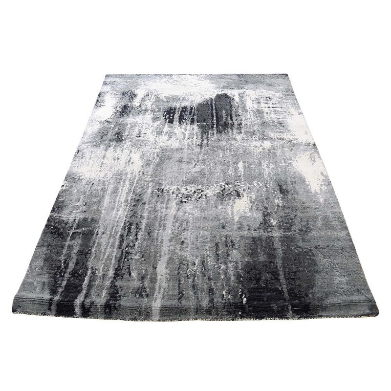 Shahbanu Rugs 4'x6' Abstract Design Wool And Silk Hand-Knotted Rug (4'0" x 6'0") - 4'0" x 6'0"