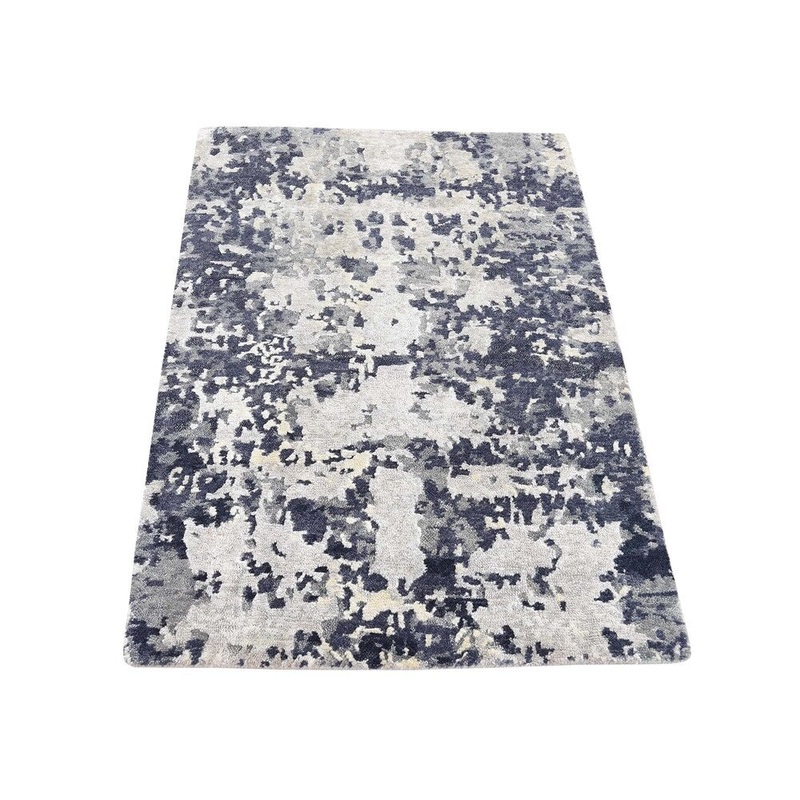 Shahbanu Rugs Abstract Design Hi-Lo Pile Modern Wool and Silk Hand-Knotted Rug (2'0" x 3'1") - 2'0" x 3'1"