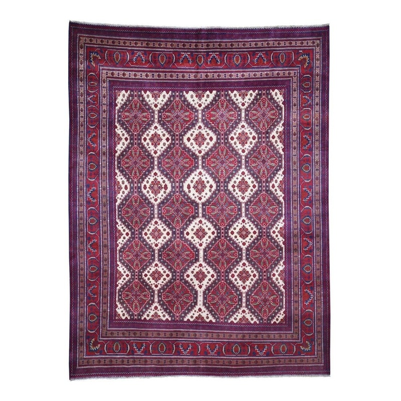 Shahbanu Rugs Afghan Khamyab repetitive Design Silky Wool Hand Knotted Oriental Rug (8'2" x 10'9") - 8'2" x 10'9"
