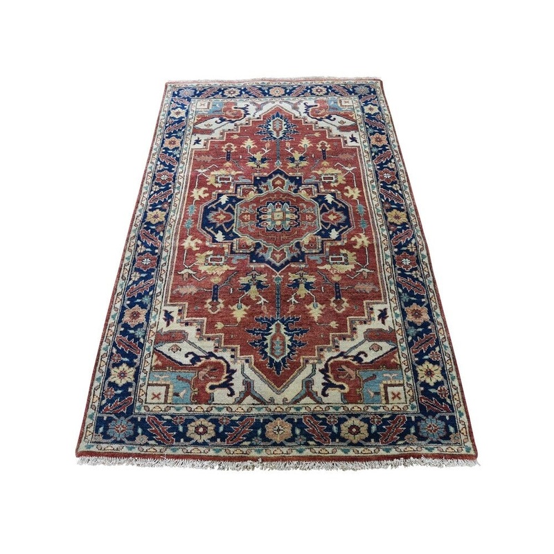 Shahbanu Rugs Antiqued Heriz Re-creation Pure Wool Hand Knotted Oriental Rug (3'2" x 5'3") - 3'2" x 5'3"