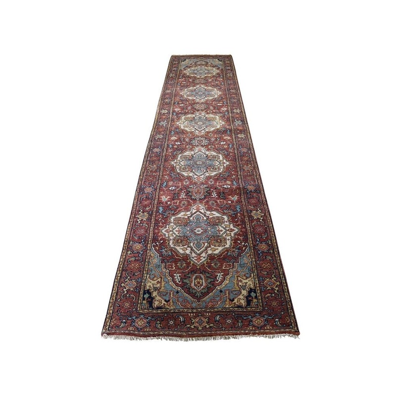Shahbanu Rugs Antiqued Heriz Re-Creation Runner Pure Wool Hand-Knotted Oriental Rug (2'5" x 11'7") - 2'5" x 11'7"