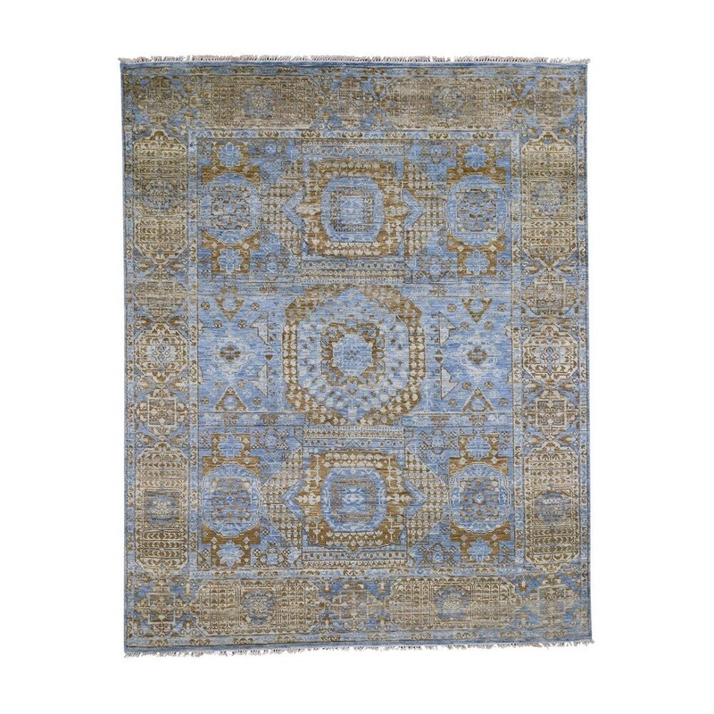 Shahbanu Rugs Blue Mamluk Design Veg Dyes Hand Spun New Zealand Wool Oriental Rug (8'0" x 10'0") - 8'0" x 10'0"
