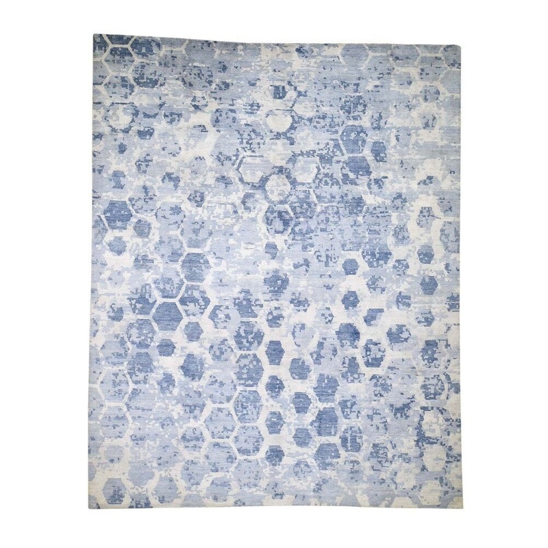 Shahbanu Rugs Blue,THE HONEYCOMB Award Winning Design Hand Knotted Art Silk Oriental (7'10" x 9'10") - 7'10" x 9'10"