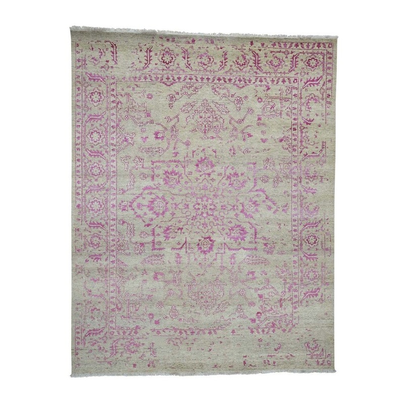 Shahbanu Rugs Broken Persian Heriz Design Wool And Silk Hand-Knotted Oriental Rug (7'10" x 9'10") - 7'10" x 9'10"