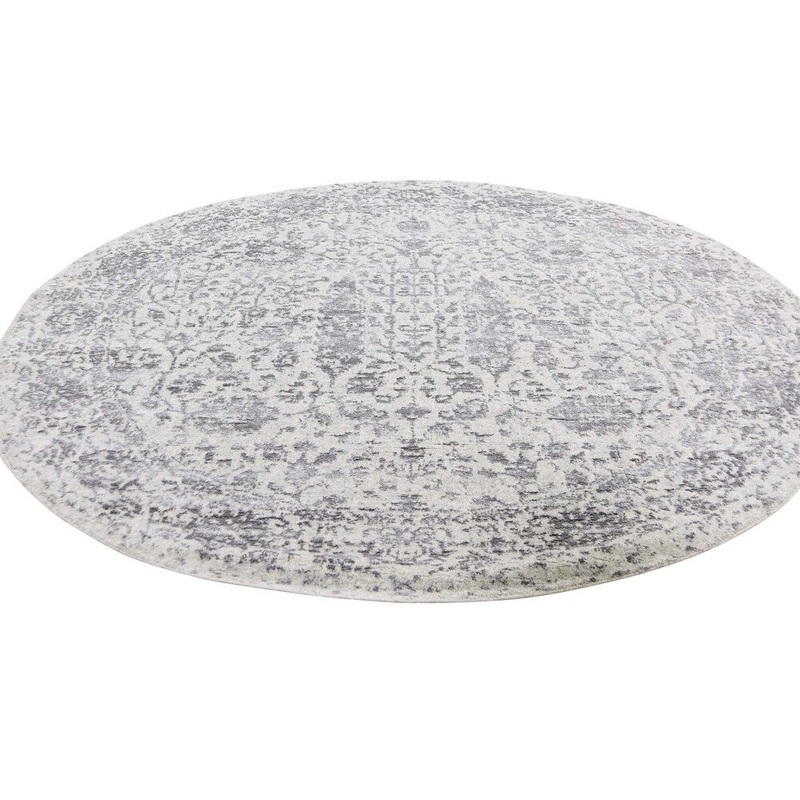 Shahbanu Rugs Gray Broken Cypress Tree Design Wool & Silk Thick And Plush Round Rug (6'0" x 6'0") - 6'0" x 6'0"
