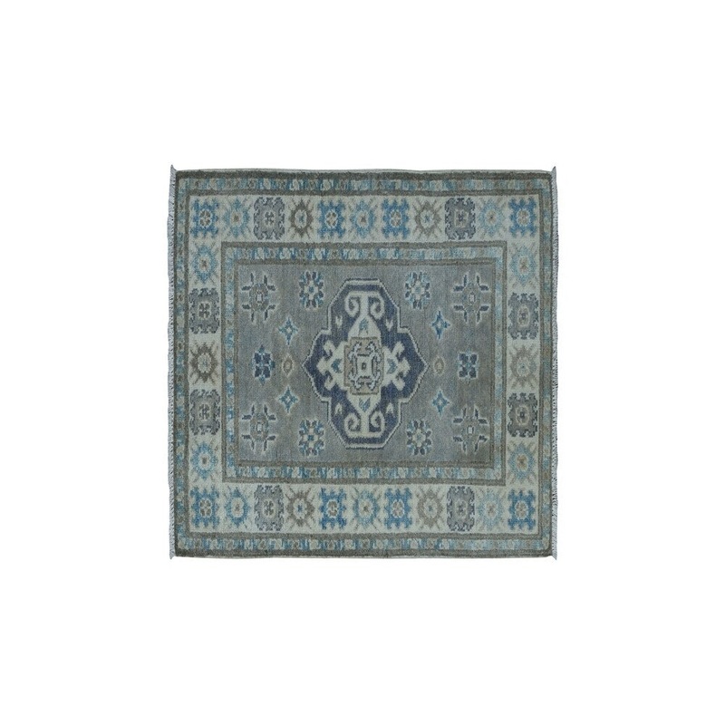 Shahbanu Rugs Gray Hand-Knotted Vintage Look Kazak Pure Wool Oriental Rug (2'0" x 2'10") - 2'0" x 2'10"