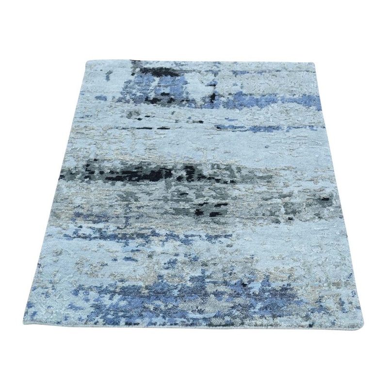 Shahbanu Rugs Hand-Knotted Abstract Design Hi-Lo Pile Wool And Silk Oriental Rug (2'0" x 2'10") - 2'0" x 2'10"