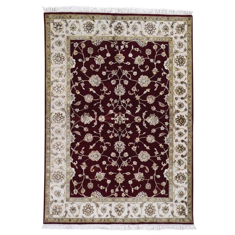 Shahbanu Rugs Hand-Knotted Half Wool and Half Silk Rajasthan Oriental Rug (5'1" x 7'2") - 5'1" x 7'2" - 5'1" x 7'2"