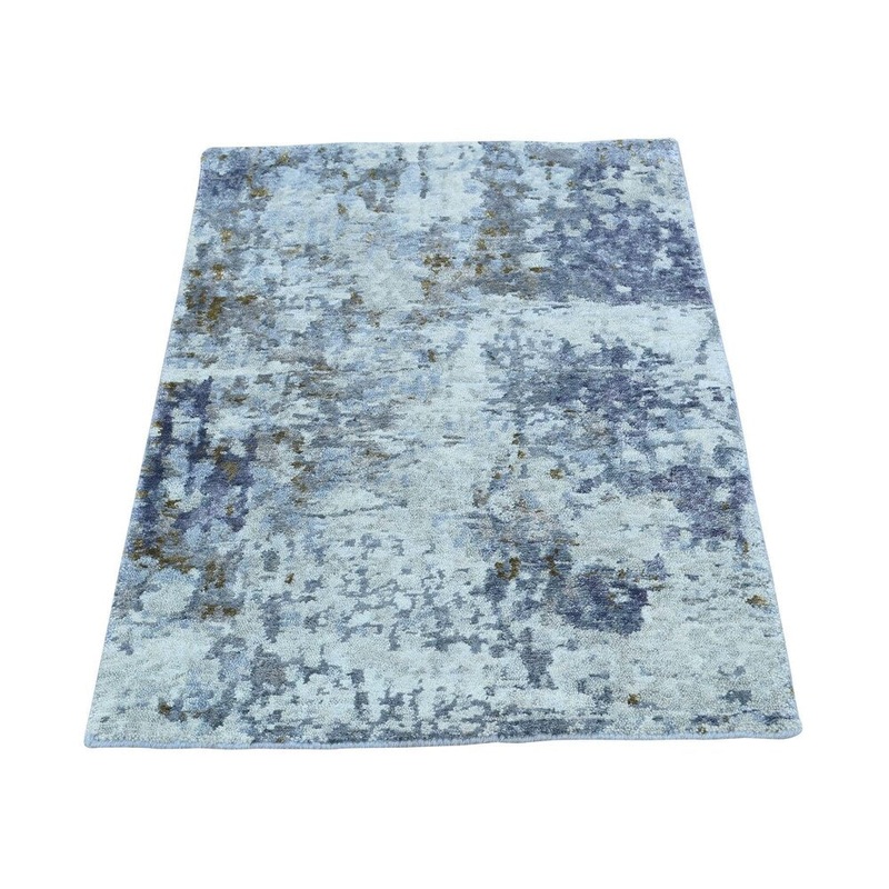 Shahbanu Rugs Hand-Knotted Hi and Low Pile Wool And Silk Abstract Design Rug (2'0" x 3'0") - 2'0" x 3'0"