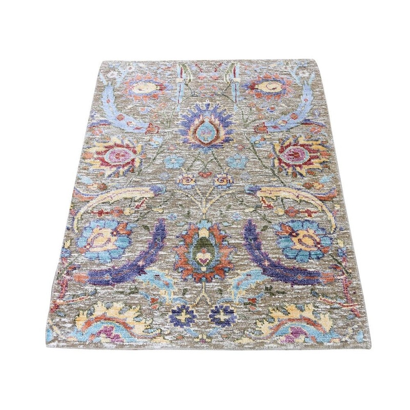 Shahbanu Rugs Hand-Knotted Sickle Leaf Design Silk With Oxidized Wool Oriental Rug (2'1" x 3'0") - 2'1" x 3'0"