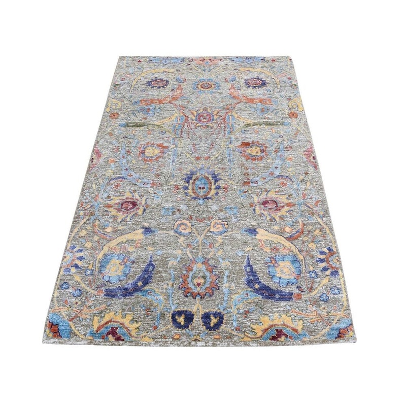 Shahbanu Rugs Hand-Knotted Sickle Leaf Design Silk With Oxidized Wool Oriental Rug (3'0" x 5'0") - 3'0" x 5'0"