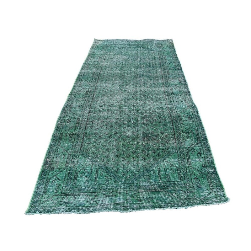 Shahbanu Rugs Hand Knotted Vintage Overdyed Persian Tabriz Wide Runner Rug (3'5" x 10'0") - 3'5" x 10'0"