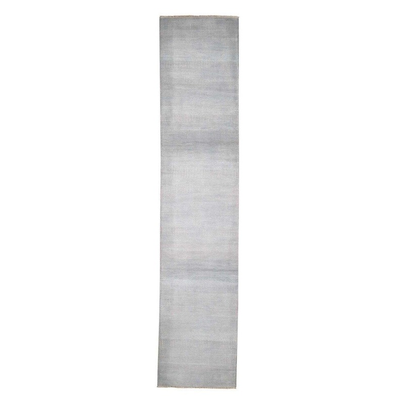 Shahbanu Rugs Hand-Knotted Wool and Silk Grass Design Runner Rug (2'8" x 12'3") - 2'8" x 12'3"