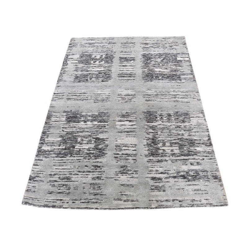 Shahbanu Rugs Hand Spun Undyed Natural Wool Modern Oriental Hand-Knotted Rug (3'2" x 5'1") - 3'2" x 5'1"