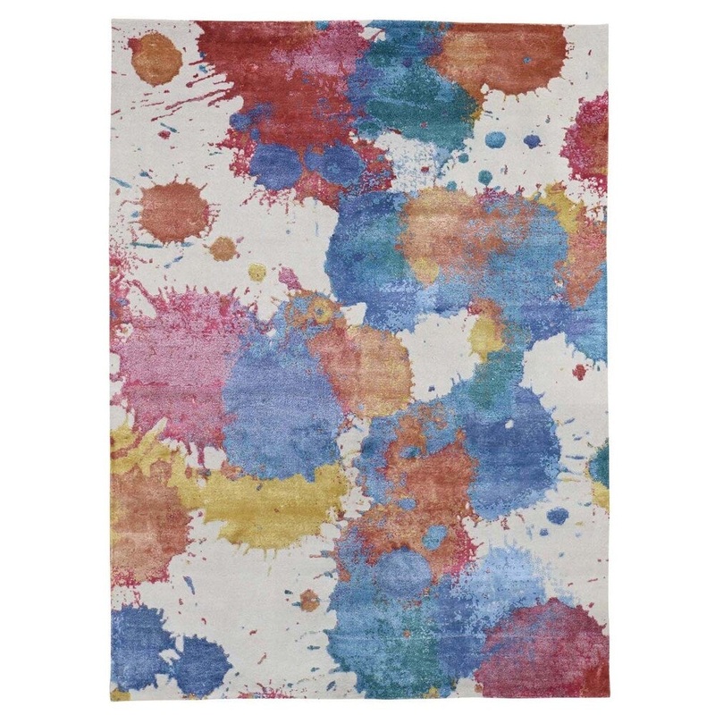 Shahbanu Rugs Modern Wool And Silk Splash Design Thick And Plush Hand-Knotted Rug (5'1" x 6'10") - 5'1" x 6'10"