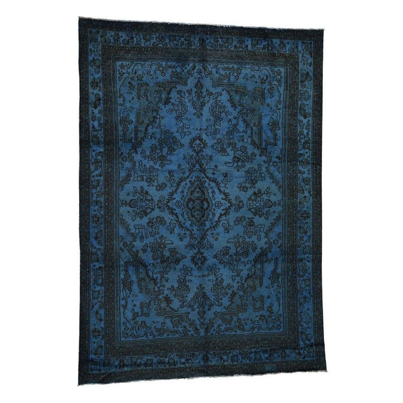 Shahbanu Rugs Overdyed Persian Hamadan Worn Pile Hand-Knotted Pure Wool Oriental Rug (8'2" x 11'4") - 8'2" x 11'4"