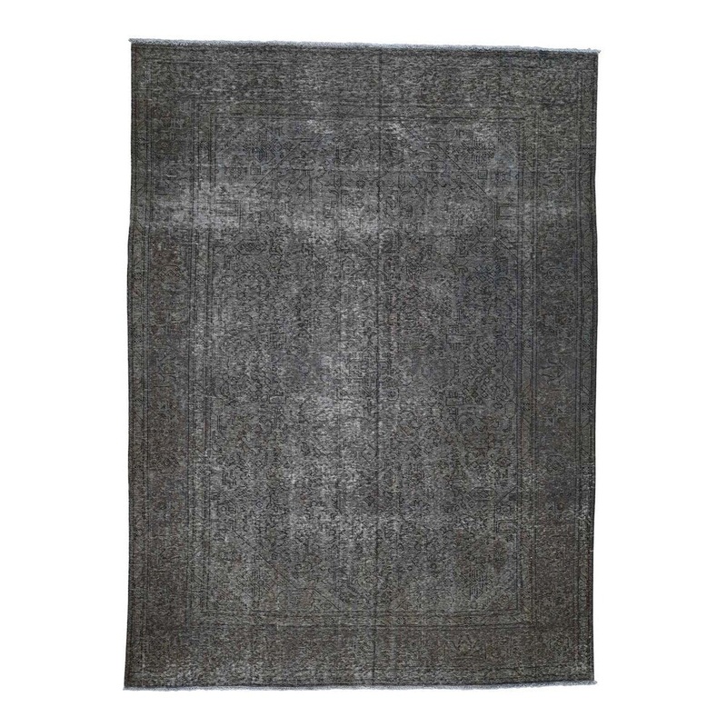 Shahbanu Rugs Overdyed Tabriz Sheared Low Hand-Knotted Pure Wool Oriental Rug (8'1" x 10'10") - 8'1" x 10'10"
