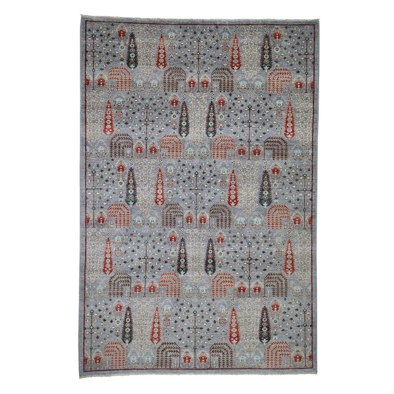Shahbanu Rugs Peshawar Willow And Cypress Tree Design Hand-Knotted Oriental Rug (6'2" x 9'2") - 6'2" x 9'2"