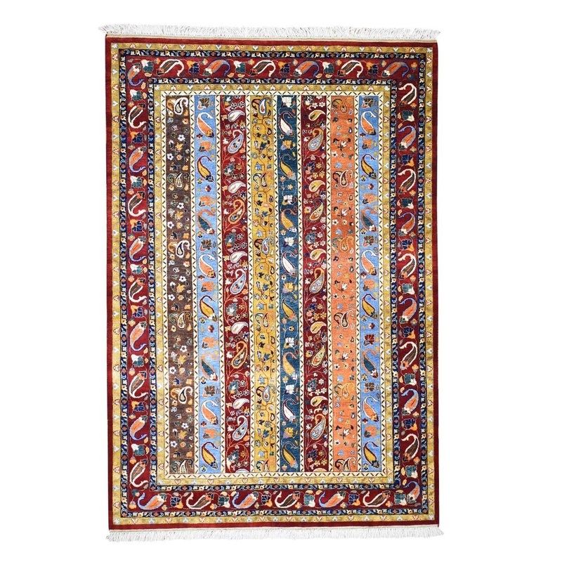Shahbanu Rugs Pure Wool Multicolored Kashkuli Shawl Design Hand Knotted Rug (6'0" x 8'10") - 6'0" x 8'10"