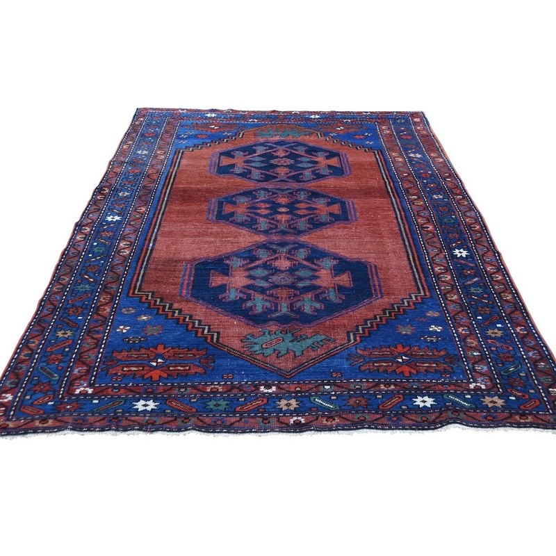 Shahbanu Rugs Red Antique Persian Karabagh Even Wear Pure Wool Handmade Oriental Rug (5'0" x 8'3") - 5'0" x 8'3"