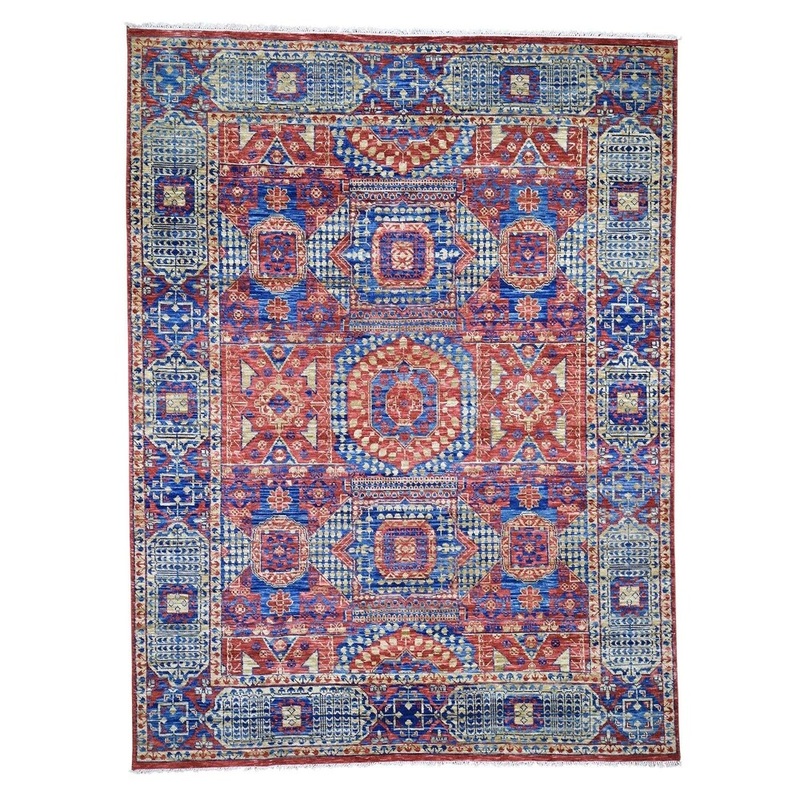 Shahbanu Rugs Red Hand Spun Mamluk Design Veg Dyes New Zealand Wool Oriental Rug (9'2" x 12'1") - 9'2" x 12'1"